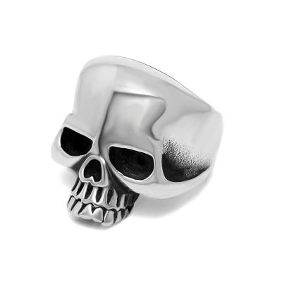 China Old Craft and Glue Dispensing Jewelry Process Men's Stainless Steel Ring Punk Gothic Biker Skull Cool Head Ring for sale