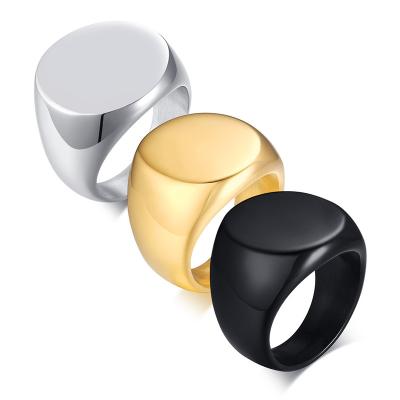 China CLASSIC Black IP Plated Finger Jewelry Custom Seal Engraved Stainless Steel Men's Empty Round Rings for sale