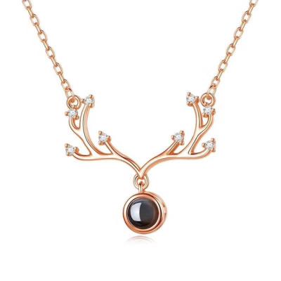 China Clavicle Loving 925 Sterling Silver Antlers Necklace 100 Languages ​​Cute Projection Memory for sale