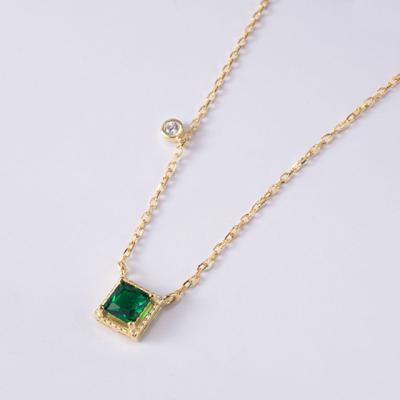 China CLASSIC 925 Sterling Silver Simple Square Natural Emerald Zircon Necklace Diamond Inlaid Gold Plated Craft Set Chain for sale