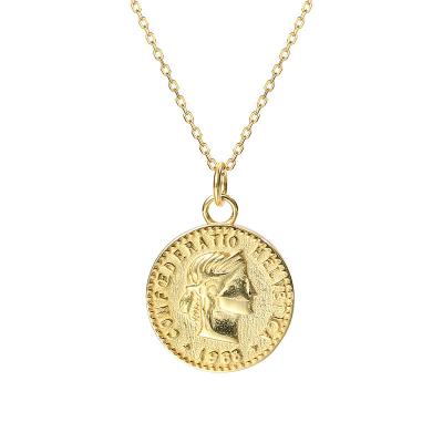 China Vintage 18K 925 Gold Sterling Silver Round Coin Pendant Necklace For Women And Men for sale