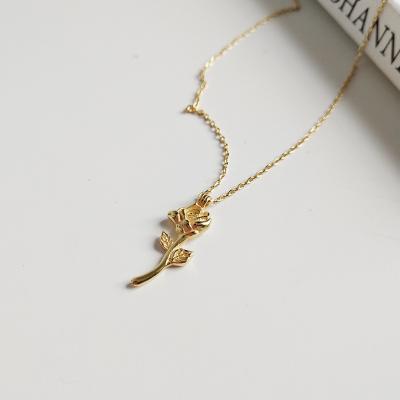 China Trendy 18K Gold Plated S925 Sterling Silver Rose Pendant Necklace Women's Gift for sale