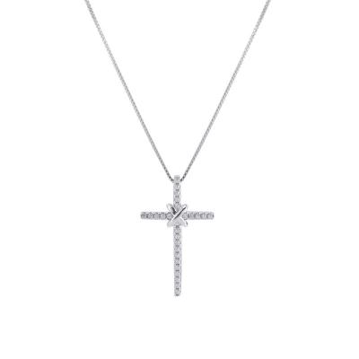 China Small Zircon Diamond Crystal 925 Sterling Silver Cross Pendant Religious Jewelry Custom Women for sale