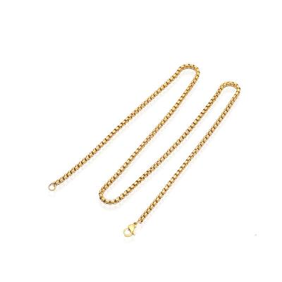 China Wholesale Customized CLASSIC Stainless Steel Square Bead Chain Titanium Steel Clavicle Round Box Chain Necklace for sale