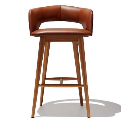 China Environment Friendly Designer Commercial Seat Vintage Wooden Barstool Modern Leather Chair in Shenzhen for sale