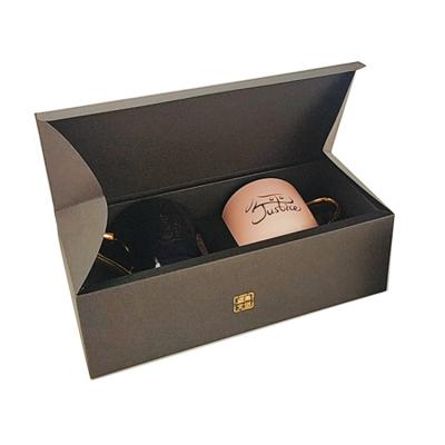 China Pink Single Box Brutalist Mug Cardboard Handmade Black Packaging Environmental Protection Cups Double Inside Tray Flip Box Packaging for sale