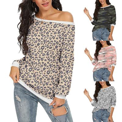 China Anti-wrinkle 2021 autumn European women's leopard new collar shirt T-shirts and American printing for sale