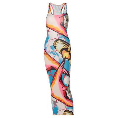 China 2021 Summer New Fashion Breathable Sexy Print Sleeveless Sexy Backless Dress 2021 Women's Style Long Sleeve for sale