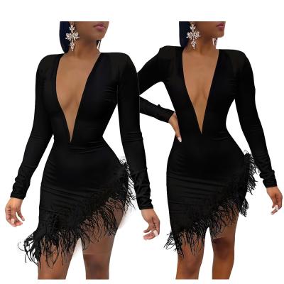 China European and American Women's Breathable Feather Mesh Quilting Sexy Dress for sale