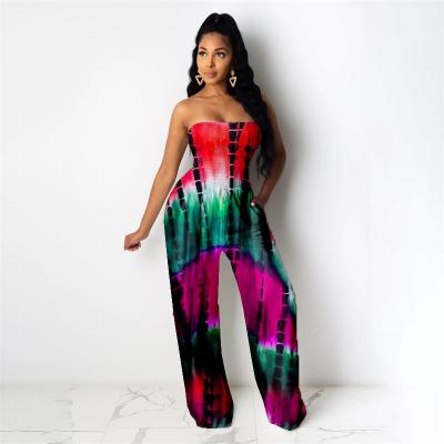 China Elastic Tube Waist Plus Size Color Print Ladies Casual Overalls Top for sale