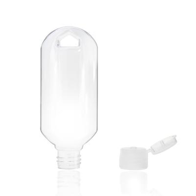 China Recyclable Mini Flip Top 60ml PET Plastic Clear Hand Sanitizer Bottle With Key Chain for sale