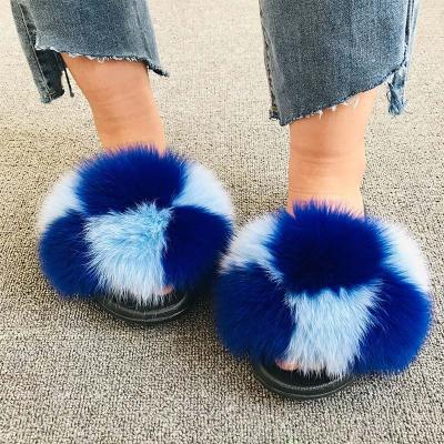 China Wholesale Fashion Trend Ladies Fluffy Women Raccoon Fur Slippers Sandals Real Fur Outdoor Slippers Fur Slides Slippers for sale