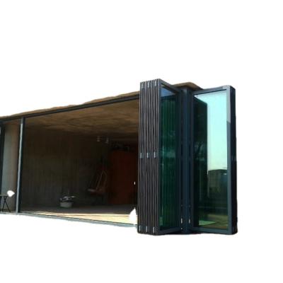 China Customized Modern Commercial Aluminum Tempered Glass Exterior Foldable Sliding Door for sale