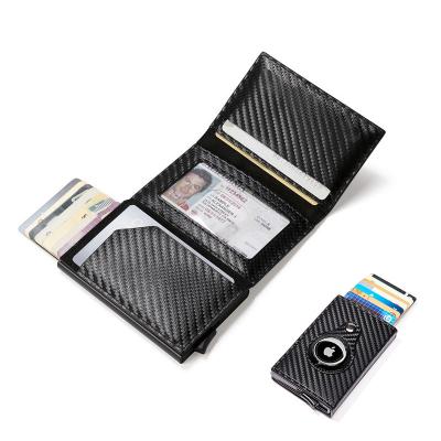 China Normcore/Minimalist 2022 Hot Selling Carbon Fiber RFID Credit Card Holder Smart GPS Trackbale Airtag Men Slim Leather Wallet With Apple Airtag Slot for sale