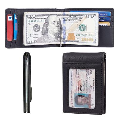 China Front Pocket Airtag Rfid Blocking Card Holder Leather Wallet Money Slim Bifold Clip With Airtag Holder For Airtag Gps Tracker for sale