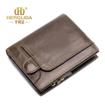 China RFID the first layer of the card holder multi-functional cowhide anti-theft leather wallet license male short purse for sale