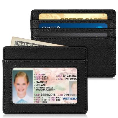 China Fashion Window Front Pocket Genuine Leather Rfid ID Minimalist Slim Credit Card Holder Wallets For Women for sale