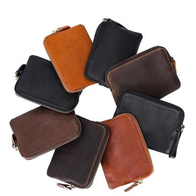 China 2021 Vintage Genuine Leather Men's and Women's Wallets Credit Card Wallet Zipper Handmade Leather Coin Purse for sale