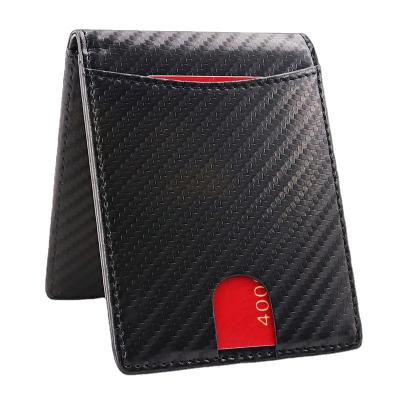 China High Quality Card Holder Men's Slim Wallet RFID Blocking PU Wallet Carbon Fiber Men Customized Logo Short Money Clip for sale