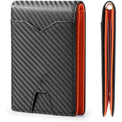 China Hot Credit Card Holder High Quality Carbon Money Slim Clip Leather Wallet For Men for sale