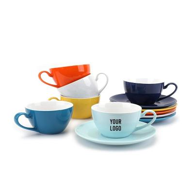 China Viable Matching Colors 200ml/6oz Ounce Ceramic Coffee Cups And Saucers For Espresso, Cappuccino, Latte And Tea for sale