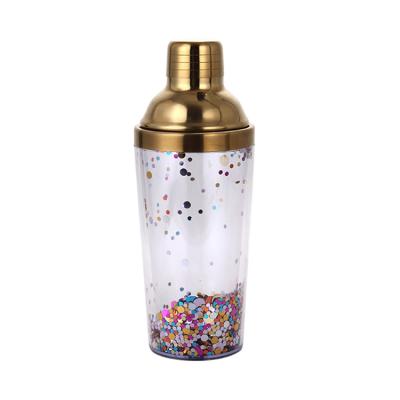 China Durable Double Wall Plastic Shaker Bottle With Glitter Shinning Inside for sale