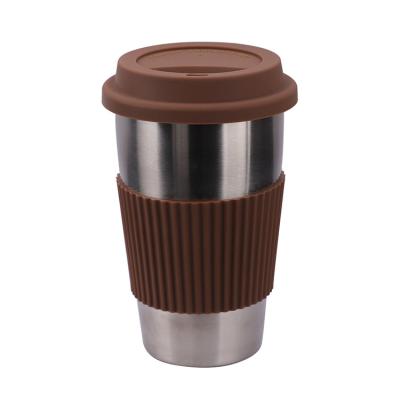 China Sustainable 500ml Stackable Drinking Coffee Mug Stainless Steel Tumbler With Lid And Silicone for sale