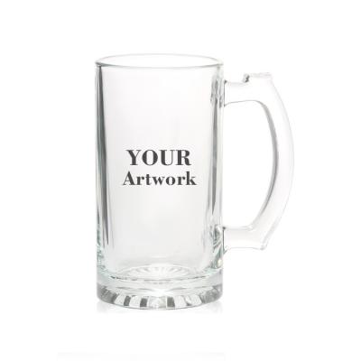 China Sustainable Custom Logo Printing 16oz 450ml Large Clear Glass Beer Mug With Handle for sale