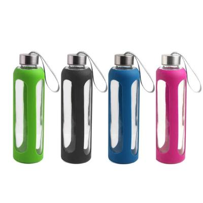 China Borosilicate Glass Water Bottle Sustainable Sport Silicone Sleeve Drinking Bottle for sale