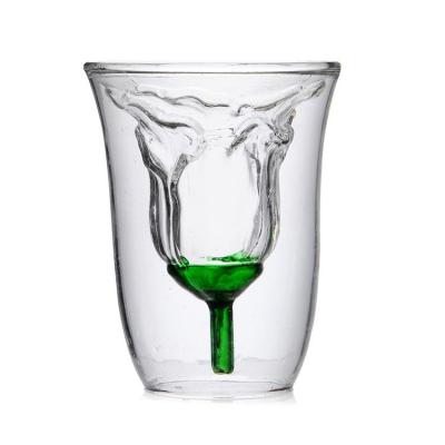 China Wine Double Wall Crystal Rose Shape Glass Cup for sale