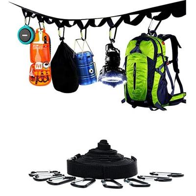 China Outdoor Campsite Storage Strap Camping Tent Storage Rope Adjustable Clothesline Strap Camping Lanyard  Hanger With 19 Hook for sale