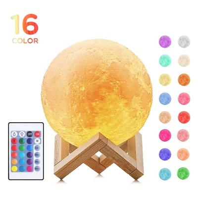 China 16 Color 3d Print Moon Indoor Room Decoration Usb Rechargeable Led Touch Remote Control Night Light Lamps for sale