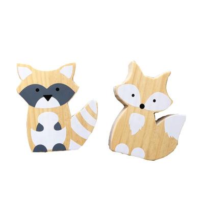 China Cartoon Wooden Fox Children's Room Decoration Home Handmade Natural Wooden Children Room Nursery Decor Crafts Photography Props à venda