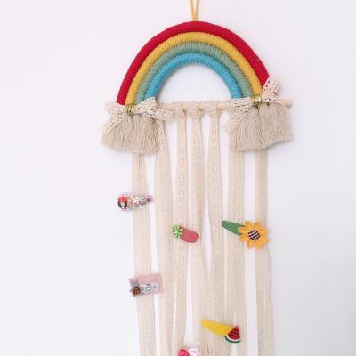 China Nordic weaving rainbow Indoor Room Decoration children hair clip hair accessories storage with wall hanging headwear à venda