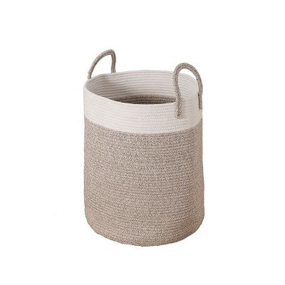 중국 Japanese cotton rope woven storage basket round sundry storage box Cotton belt handle dirty laundry basket toy basket Finishing 판매용