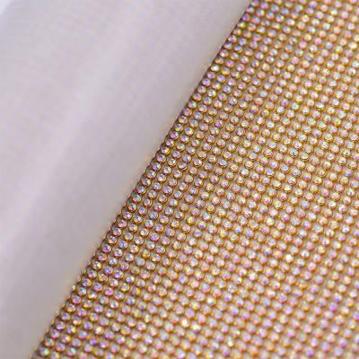 China Fast Delivery Flatback AB Hot-fix Crystal Mesh Sheet Aluminum Metal Trim Rhinestone For Decoration for sale