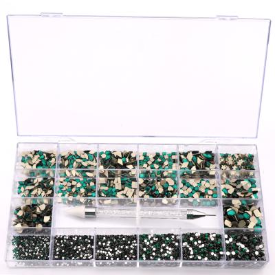 China Flatback Mixed Glass Rhinestone Multi Art Decoration Rhinestones Flat Bottom Nail Crystal Fancy Rhinestone In 21Box Shape Glass for sale