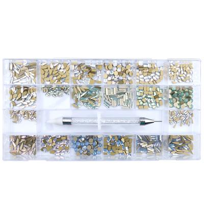 China Flatback Mixed Glass Rhinestone Multi Art Decoration Rhinestones Flat Bottom Nail Crystal Fancy Rhinestones 21Box Glass Shapes for sale