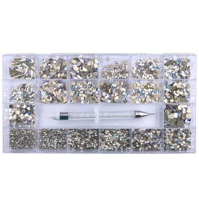 China Flatback Mixed Glass Rhinestone Multi Art Decoration Rhinestones Flat Bottom Nail Crystal Fancy Rhinestone In 21Box Shape Glass for sale