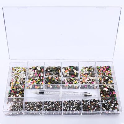 China Flatback Mixed Glass Rhinestone Multi Art Decoration Rhinestones Flat Bottom Nail Crystal Fancy Rhinestones 21Box Glass Shapes for sale