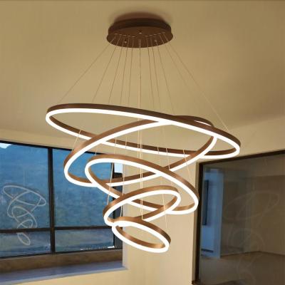 China Modern LED Ceiling Pendant Lamp for Dining Living Room Acrylic Circle Ring Chandelier Dimmable Bedroom Kitchen Indoor Lighting for sale