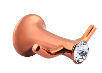 China Zinc Alloy and Crystal Bathroom Accessory Robe Hook Modern Design Plate Rose Gold for sale