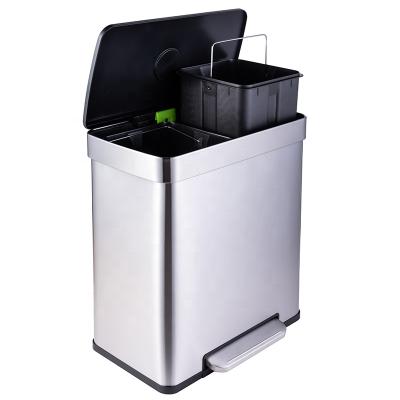 China 60L Metal Waste Pedal Bin Metal Trash Can Office Household Stocked Double Trash Can Home Classifiable Double Trash Bin for sale