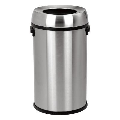 China Stainless Steel Wholesale Trash Can 65L Waste Bin Metal Stocked Open Top Trash Bin For Hotel for sale