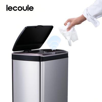 China Business Lecoule Sensor Trash Can Stainless Steel 13 Gallon Automatic Waste Bin For Kitchen for sale