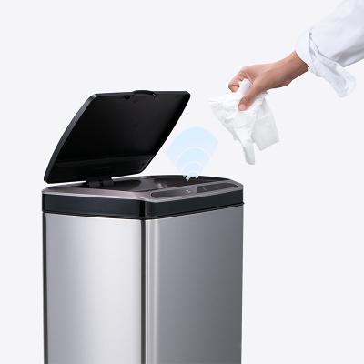 China 30L /50L Induction Sustainable Smart Auto Smart Trash Can Sensor Stainless Steel Automatic Square Trash Bin With Lid for sale