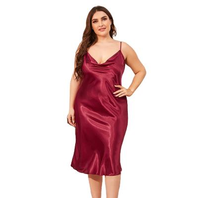 China QUICK DRY Women Satin Midi Slip Dress Plus Size Slip Dress Lady Party Slip Sleeveless Dress for sale