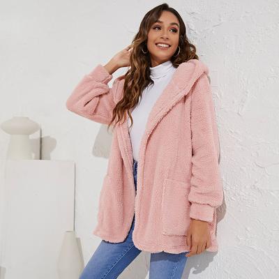 China Loose Fur Hooded Casual Fluffy Fluffy Jacket Coat Women's Cardigan Anti-wrinkle Plush Coat For Ladies for sale