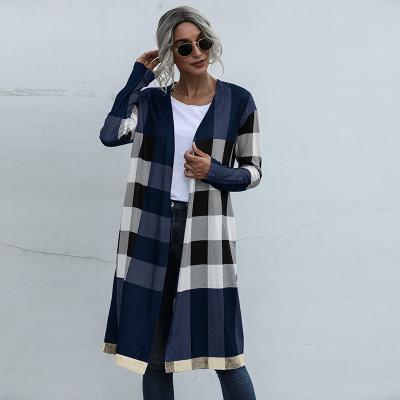 China Autumn Fashion Women Unbuttoned Spring Cardigan Jacket Casual Plaid Cardigan Sweater Coat Anti-wrinkle for sale