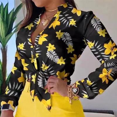 China New Fashion Women's Anti-pilling Summer Long Sleeve Casual Women's Street Wear Blouse Printed Short Shirt for sale